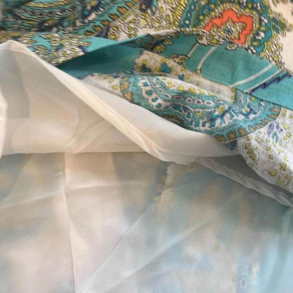 Sunny Leigh NWT Linen Summer Wind Turquoise/Multi Paisley Print Faux Wrap Skirt - Picture 6 of 10